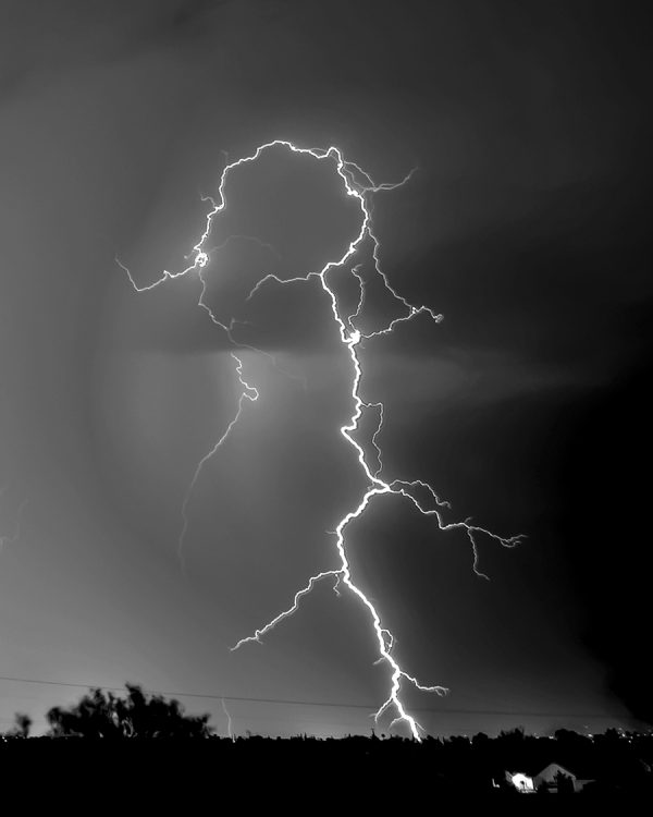 Arizona monsoon lightning black and white