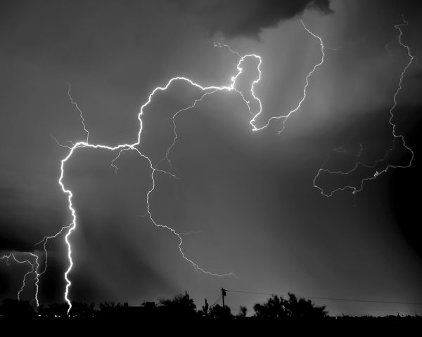 Arizona monsoon lightning x black and white